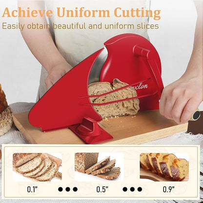 Brvclon Manual Bread Slicer Adjustable Thickness, Hand Crank Bread Slicer for Homemade Sourdough Bread with Scale Line & Suction Cup & Metal Guide,Quality Solid Wood Base & Gift-Level Packaging