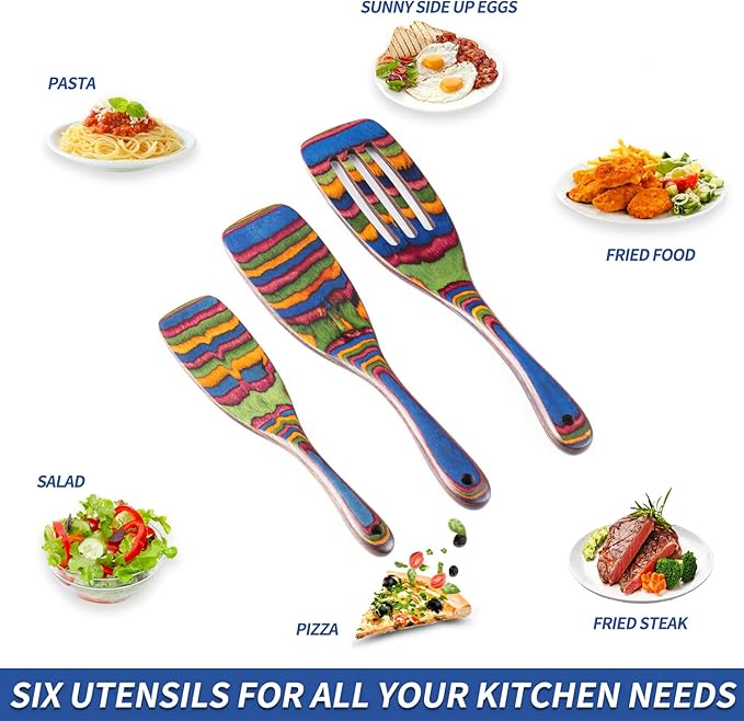 Spurtle Set, Wooden Utensils for Cooking, WOSPONFAN Kitchen Utensils Set, Pakkawood Kitchen Cooking Utensils Set, Apartment Essentials Wood Serving Spatula spoon, Home & kitchen Gift for Women & Men