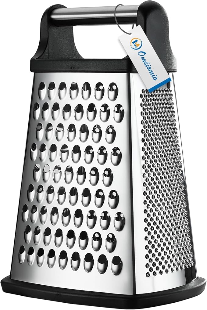 Professional Cheese Grater - Stainless Steel, XL Size, 4 Sides - Perfect Box Grater for Parmesan Cheese, Vegetables, Ginger - Dishwasher Safe - Black by OIMOMIIOMIO%C2%AE