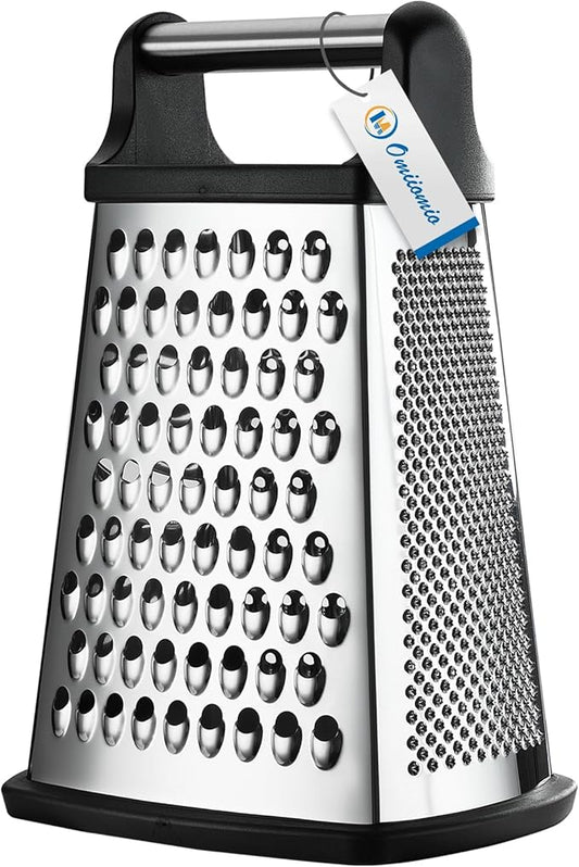 Professional Cheese Grater - Stainless Steel, XL Size, 4 Sides - Perfect Box Grater for Parmesan Cheese, Vegetables, Ginger - Dishwasher Safe - Black by OIMOMIIOMIO%C2%AE