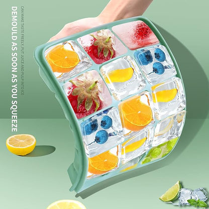 Ice Cube Trays Set of 2, Easy Release 15 Flexible Silicone Ice Cube Molds with Removable Lid Reusable Freezer Ice Trays Stackable for Whiskey, Baby Food, BPA Free (GREEN+GRAY) - Image 5