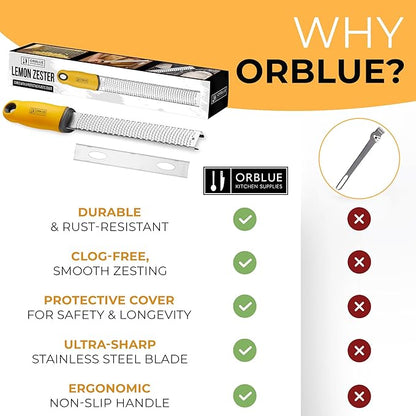 Orblue Lemon Zester & Cheese Grater - Premium Citrus Zester, Kitchen Grater for Parmesan, Chocolate, Fruits, Vegetables, Ginger, Garlic, Nutmeg - Stainless Steel Blades with Protective Cover, Yellow - Image 8