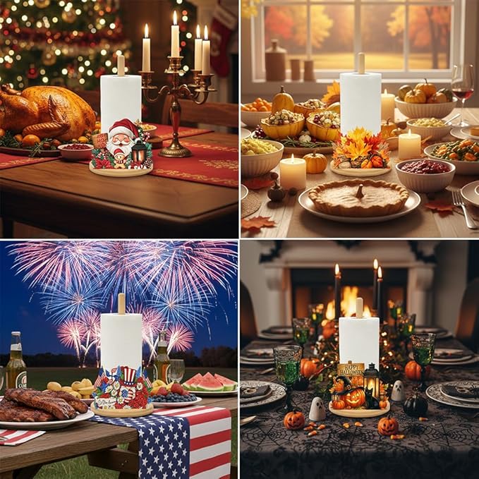 Bamboo Paper Towel Holder with 11 Set Interchangeable Holiday Signs, Rustic Kitchen Decor | Seasonal Countertop Stand for Christmas,Spring,Summer,Fall,Winter,Valentine's Day,Easter,Halloween, - Image 6
