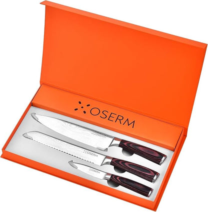 Kitchen Knife Set, 4 PCS (3+1) Chef Knife Set, Razor Sharp High Carbon Steel Knives Set, Gift Ready Knife Set with Orange Gift Box, Includes An Additional 8" Chef Knife (Boxed Separately)