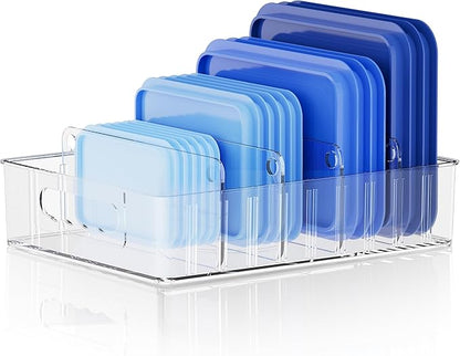 LYNG Lid Organizers Inside Cabinet, Clear Plastic Storage Lid Organizer With 4 Adjustable Dividers, Food Container Lid Organizer For Kitchen Pantry by Unknown