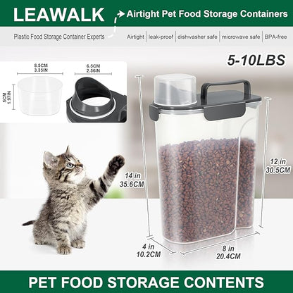 LEAWALK 5Lbs Airtight Cat Dog Food Storage Container with Upgraded Large Nozzle BPA-Free, Pet Food Storage Containers for Rice, Grain, Pet Food, Flour, Dog Treat Storage (Black×2, 5L-2pack)
