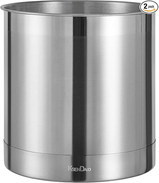KSENDALO Stainless Steel Utensil Holder 7x7inch Large Utensil Holder for Countertop, Round Utensil Caddy for Spoons, Silverware, and Spatulas for Kitchen, Silver by KSENDALO