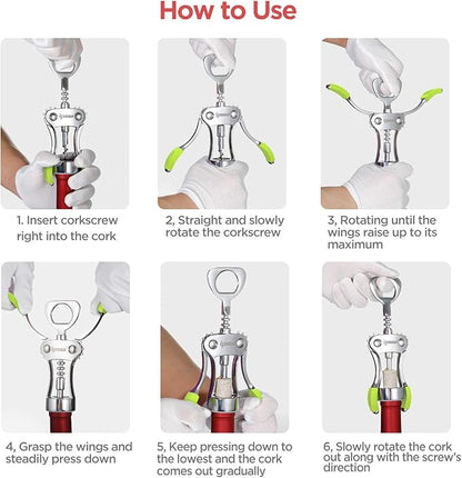 IPOW Wine Opener, Zinc Alloy Wine Bottle Opener, Wing Corkscrew Heavy Duty, Manual Multifunctional Cork Screw for Waiter, Green - Image 7