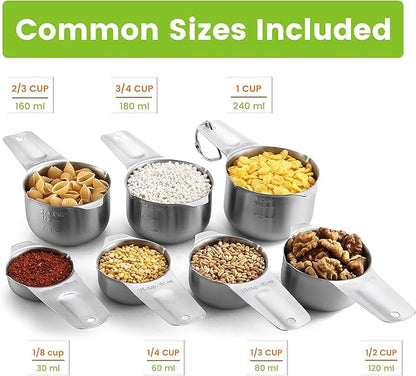 Spring Chef Stainless Steel Measuring Cups Set of 7 with Pour Spout - Nesting Kitchen Tools with Easy Read Markings to Measure Dry or Liquid Ingredients - Metal Measuring Cups for Baking & Cooking - Image 3