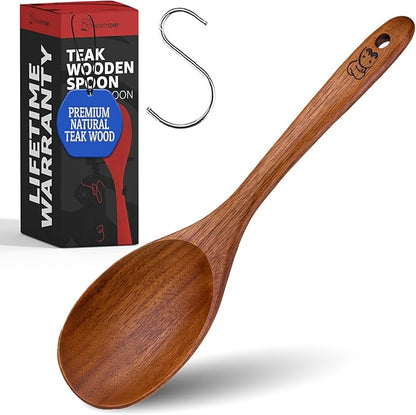 PriorityChef Premium Teak Wooden Spoon for Cooking - Wood Kitchen Utensil - Best Wooden Spoons for Cooking, Mixing, Baking and Serving - Large Wood Spoon for Nonstick Cookware