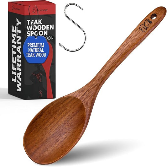 PriorityChef Premium Teak Wooden Spoon for Cooking - Wood Kitchen Utensil - Best Wooden Spoons for Cooking, Mixing, Baking and Serving - Large Wood Spoon for Nonstick Cookware