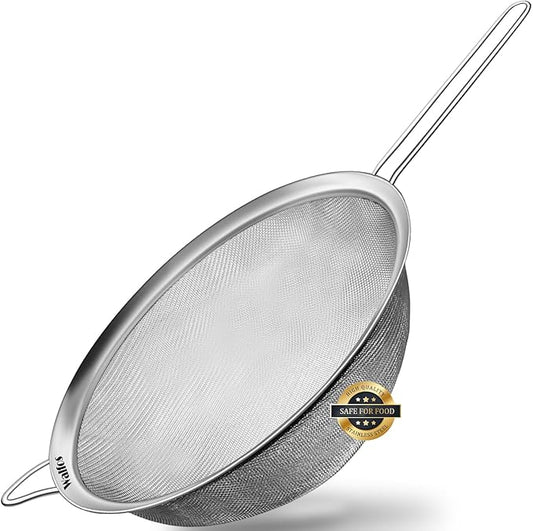 Walfos 9.35 Inch Large Fine Mesh Strainer, Stainless Steel 30 Mesh Sieve with Sturdy Handle, Kitchen Food Strainers Sifters for Rice, Quinoa, Pasta, Fruits, Vegetables, etc. by Walfos