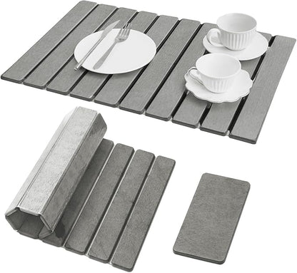 Large Stone Dish Drying Mat for Kitchen Counter, Quick Dry Stone Dishes Mats, Stones Drying Mat for Kitchen Counter, Water Absorbing Diatomaceous Drying Mat (Light Gray 24"×16" & 8"x4")