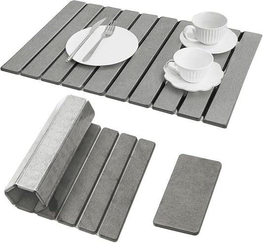 Large Stone Dish Drying Mat for Kitchen Counter, Quick Dry Stone Dishes Mats, Stones Drying Mat for Kitchen Counter, Water Absorbing Diatomaceous Drying Mat (Light Gray 24"×16" & 8"x4")
