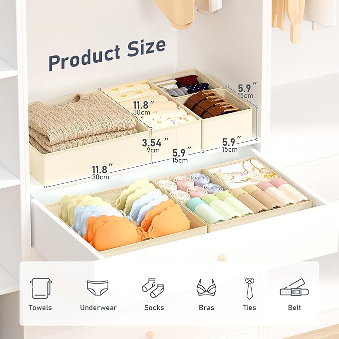 DIMJ Drawer Organizer Clothes 28 Pack - Foldable Baby Organizers and Storage & Closet Organizers for Bedroom, Closet - Nursery Organization Dresser Dividers for underwear, Sock,Bra, Belt, Tie,Beige - Image 2