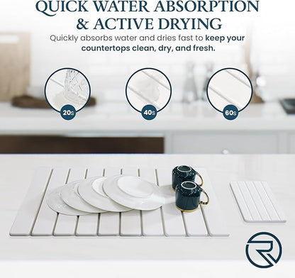 Stone Drying Mat for Kitchen Counter 24"×16"with Water Absorbent Diatomite Coasters 8" x 4", Foldable Quick Dry Mats for kitchen Dishes, Non Slip Quick Drying Diatomaceous Earth For Any Countertop - Image 3