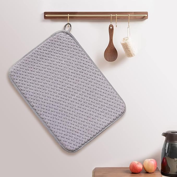Dish Drying Mats for Kitchen Counter 2 Pack, Dish Drying Pads Absorbent, Washable Microfiber Dishes Drainer Mats (Grey) - Image 6