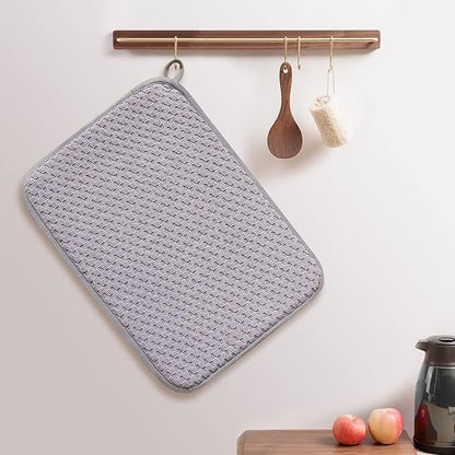 Dish Drying Mats for Kitchen Counter 2 Pack, Dish Drying Pads Absorbent, Washable Microfiber Dishes Drainer Mats (Grey) - Image 6