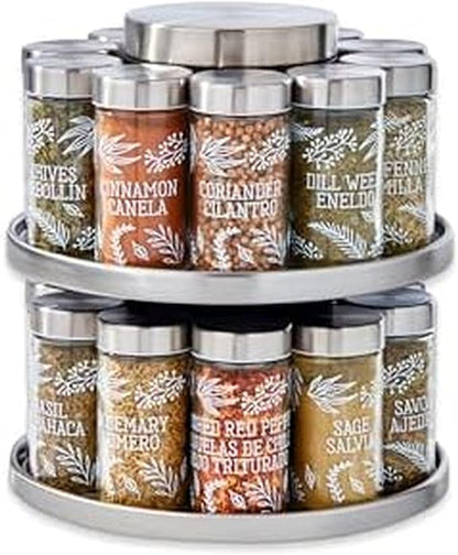 Kamenstein 20 Jar Revolving Spice Rack with Integrated Tool Caddy, Brushed Stainless Steel with Stainless Steel Caps by Kamenstein