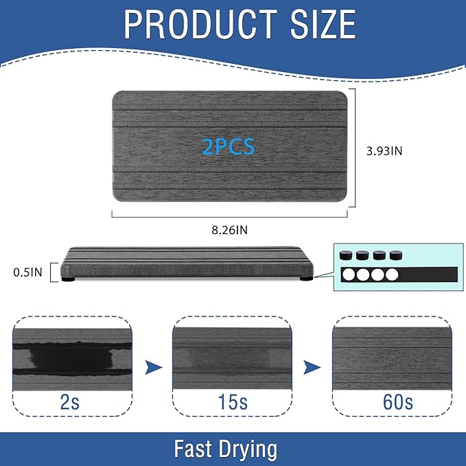 2PCS Water Absorbing Stone Tray, Quick Drying Diatomite Stone Sink Tray, Water Absorbent Diatomite Coasters for Kitchen Sink, Bathroom Counter Hand Soap Dish Toothbrush Holders - Image 6