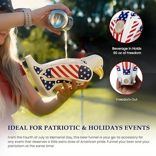 Freedom Funnel – Patriotic Eagle Beer Funnel with American Flag Design – 60oz Capacity and Smooth, Fast Pour – Made in USA – Durable, Washable Plastic – Patriotic Party Starter - Image 4