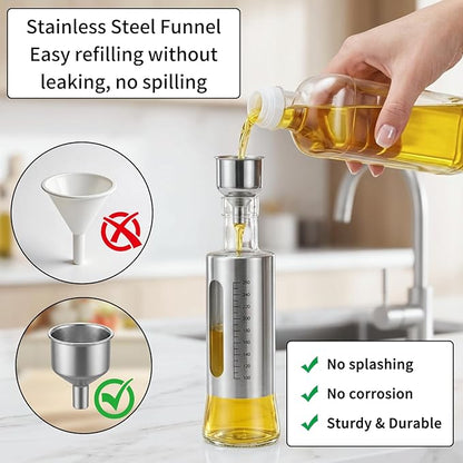 Olive Oil Dispenser for Kitchen, 4 Pack 10oz/300 ML Cooking Oil and Vinegar Dispenser Set with 20 Labels Stainless Steel Funnel, Olive Oil Bottle, Soy Sauce Dispenser, Coffee Syrup Bottles