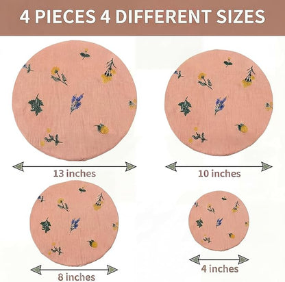 Reusable Bowl Covers (Set of 4) - Breathable Cotton Linen Sourdough Accessories - Elastic Durable Fabric Food Lids for Proofing Baskets & Bread Baking Supplies (Dusty Peach) - Image 2