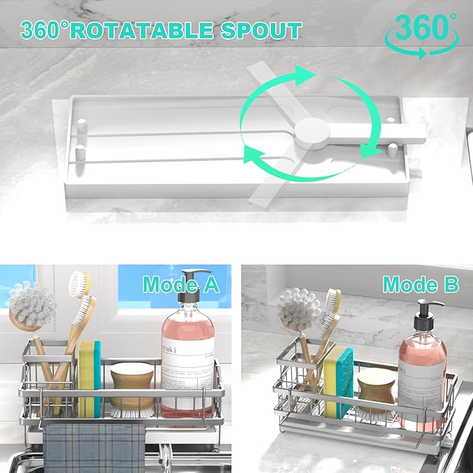 Sponge Holder for Kitchen Sink - Countertop Rustproof Stainless Steel, Kitchen Gadgets Accessories, Sink Caddy (Silver) - Image 3