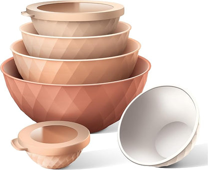 COOK WITH COLOR Mixing Bowls with Lids - 12 Piece Plastic Nesting Bowls Set includes 6 Prep Bowls and 6 Lids, Microwave Safe Mixing Bowl Set, Orange Diamond - Image 6