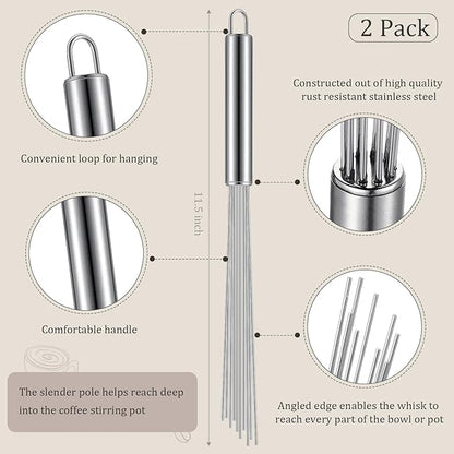 Baderke 2 Pcs Espresso Whisk 11.5 Inch Long Handle Barista Whisk 10 Needles 2 mm Stainless Steel Coffee Stirrer Tool Efficient Mixing Time Saving Reduction Clumping Ideal for Commercial Home - Image 2
