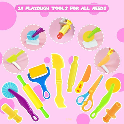 Playdough Tools Set, 58 Pcs Play Dough Sets for Kids Ages 4-8, Creative Play Dough Accessories with Clay Cutters, Roller, Molds, Safety Scissors, Educational Toys for Boys Girls