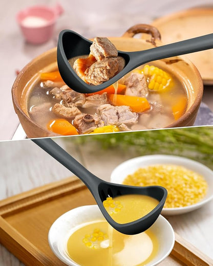 Large Silicone Ladle Spoon for Soup, Non Stick Kitchen Utensils with High Heat Resistant, BPA Free, Perfect Kitchen Tools for Cooking, Stirring,Serving Soups, 13.2inch (Grey)