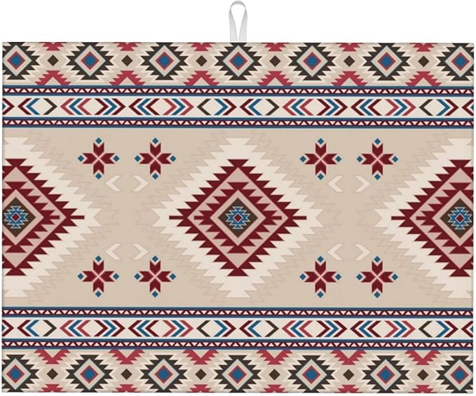 Rustic Ethnic African Dish Drying Mat Vintage Tribal Aztec Southwestern Drying Rack Pad Countertop Dishes Ultra Absorbent Microfiber Kitchen Counter Mat 18x24 Inch