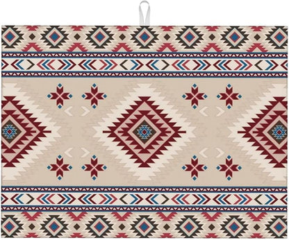 Rustic Ethnic African Dish Drying Mat Vintage Tribal Aztec Southwestern Drying Rack Pad Countertop Dishes Ultra Absorbent Microfiber Kitchen Counter Mat 18x24 Inch
