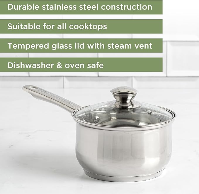 Ecolution Stainless Steel Sauce Pan, Encapsulated Induction Ready Cooking Pot with Glass Lid, Oven Safe, Dishwasher Safe Soup Pot, 2-Quart - Image 2