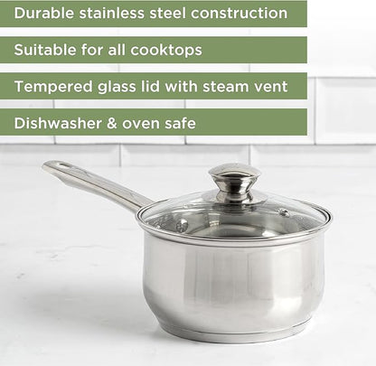 Ecolution Stainless Steel Sauce Pan, Encapsulated Induction Ready Cooking Pot with Glass Lid, Oven Safe, Dishwasher Safe Soup Pot, 2-Quart - Image 2