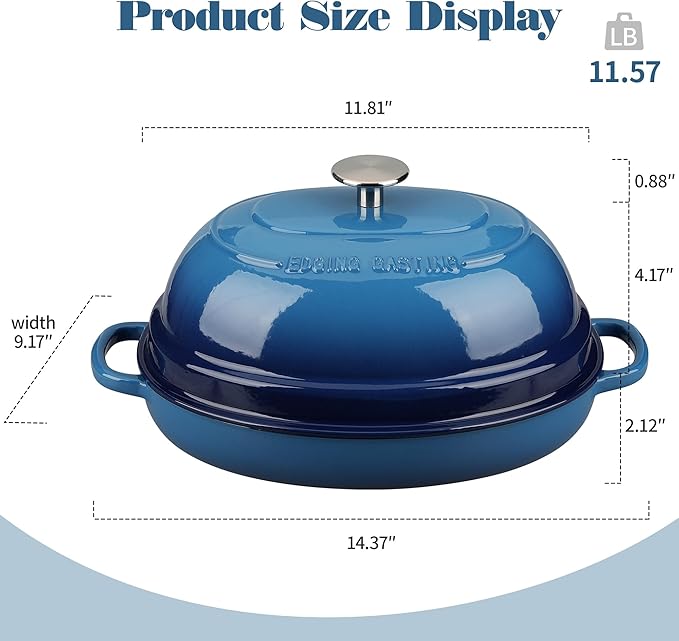 EDGING CASTING Enameled Oval Cast Iron Dutch Oven Pot with Lid, Bread Dutch Oven for Sourdough Bread Baking, Dutch Oven Bread, Bread Oven, 6QT, Lake Blue - Image 2