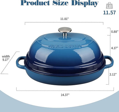 EDGING CASTING Enameled Oval Cast Iron Dutch Oven Pot with Lid, Bread Dutch Oven for Sourdough Bread Baking, Dutch Oven Bread, Bread Oven, 6QT, Lake Blue - Image 2