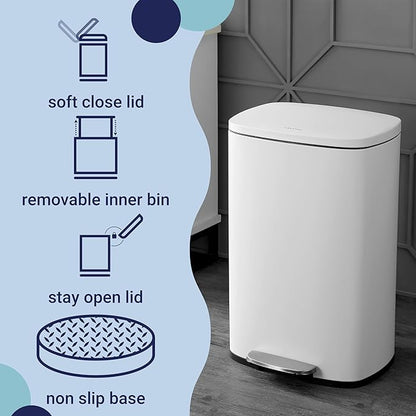 happimess HPM1006C Connor Rectangular 13-Gallon Trash Can with Soft-Close Lid and Free Mini Trash Can, Fingerprint Resistant, Modern, Minimalistic for Home, Kitchen, Office, Bathroom, White - Image 3