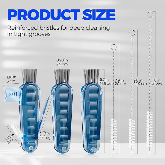 6 Pack Holikme 4 in 1 Cup Lid Cleaning Brush Set with 3 Straws, Multifunctional Bottle Brush, Silicone Cup Lid Gap Cleaner, Durable Bristle Crevice Cleaning Brush, Navy - Image 7