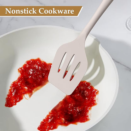 LIANYU 4Pcs Kitchen Utensils Set, Food-Grade Silicone Cooking Utensils, Farmhouse Kitchen Tools for Nonstick Cookware, Include Spoon, Turner, Pasta Server, Heat Resistant, Dishwasher Safe, Khaki - Image 7