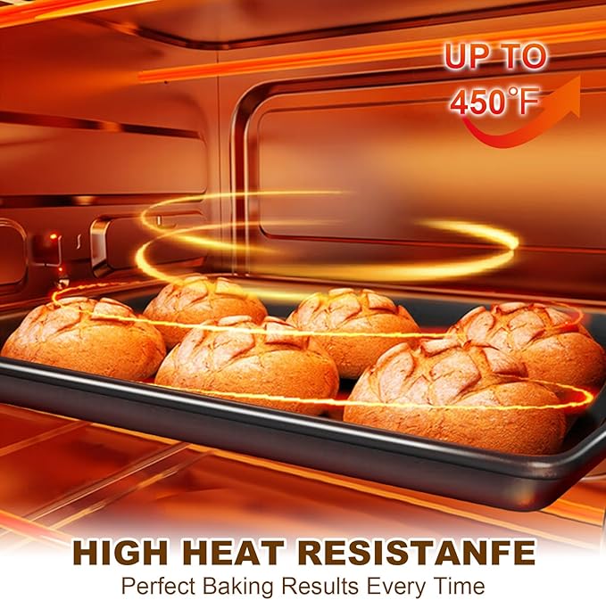 Baking Sheet Pan Set of 3, Commercial Cookie Sheets for Baking, Nonstick Half/Quarter/Jelly Roll Pans Replacement Toaster Oven Tray, Heavy Duty & Easy Clean, Dark Black - Image 6
