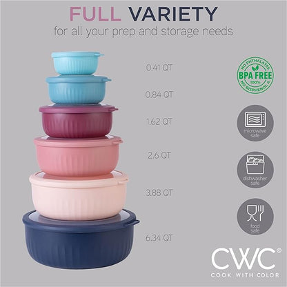 COOK WITH COLOR Prep Bowls with Lids- Wide and Deep Nesting Plastic Small Mixing Bowl Set with Lids, 12 Piece Set - Wide Bowls, Navy - Image 3