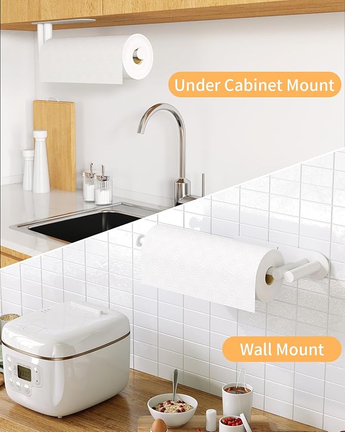 Paper Towel Holder Under Cabinet, 13Inch Self-Adhesive or Wall Paper Towel Holder for Kitchen, Bathroom, RV, White - Image 6