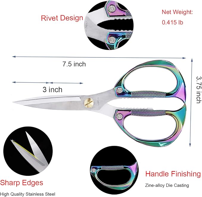 Kitchen Scissors All Purpose Heavy Duty Kitchen Shears for Food, Meat, Poultry, vegetable, Herbs| 7.5inches Utility Scissors for Cooking, Office, Fabric - Image 8