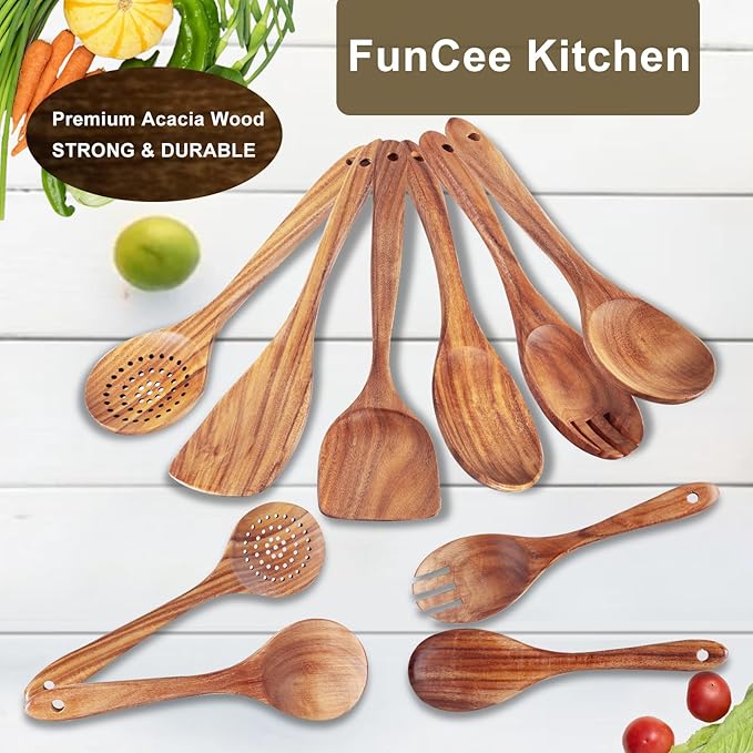 6 Pack Wooden Spoons For cooking – Heat-Resistant Wood Spatula with Comfort Grip, Lightweight Kitchen Cooking Utensils set, wood Spoon utensil Set Perfect for Non-Stick Cookware - Image 3