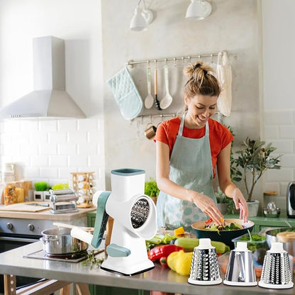 Dachenus Cheese Grater Rotary Cheese Grater,Versatile Cheese Shredder,Blades for Shredding, Grating, Slicing,Cheese Shredder with Suction Base and Cleaning Brush Kitchen Gift(white)