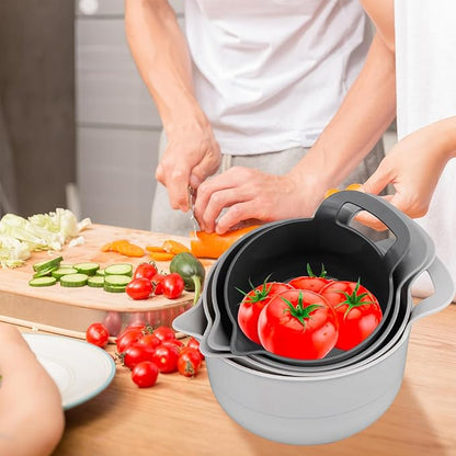 Mixing Bowls - 4 Piece Nesting Plastic Mixing Bowl Set with Pour Spouts and Handles - Non Slip Bottom and Measurement Markings (Light Gray) - Image 7