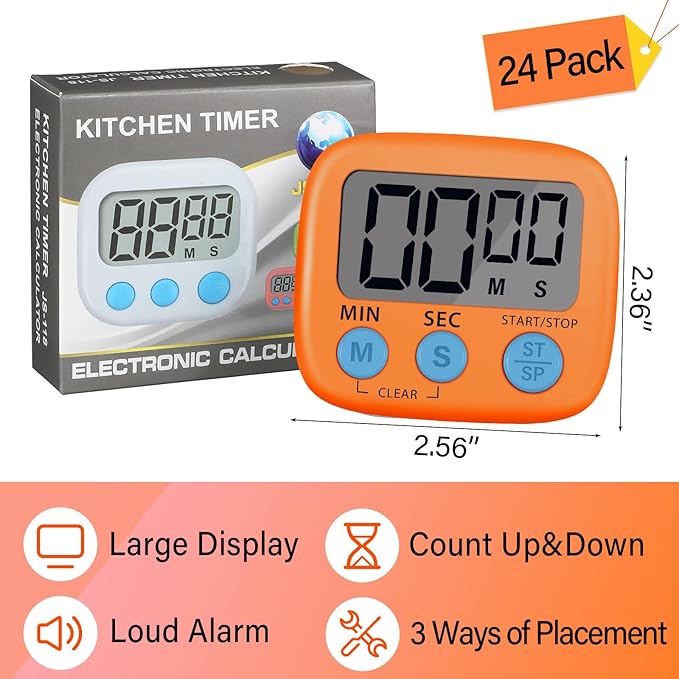 Weewooday 24 Pcs Digital Kitchen Timer Magnetic Timer Bulk On/Off Switch Minute Second Count up Countdown Loud Alarm for Exercise Cook Baking (Pink,Orange) - Image 2