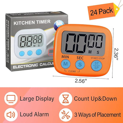 Weewooday 24 Pcs Digital Kitchen Timer Magnetic Timer Bulk On/Off Switch Minute Second Count up Countdown Loud Alarm for Exercise Cook Baking (Pink,Orange) - Image 2